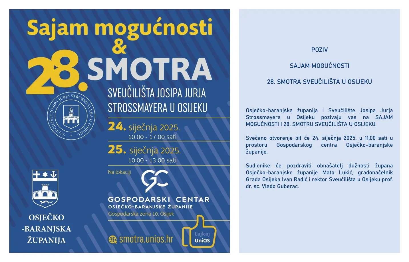 Poziv na Sajam mogućnosti i 28. Smotra Sveučilišta