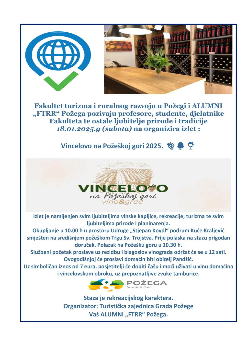 FTRR i ALUMNI „FTRR“ Požega pozivaju vas na Vincelovo na Požeškoj gori 2025.