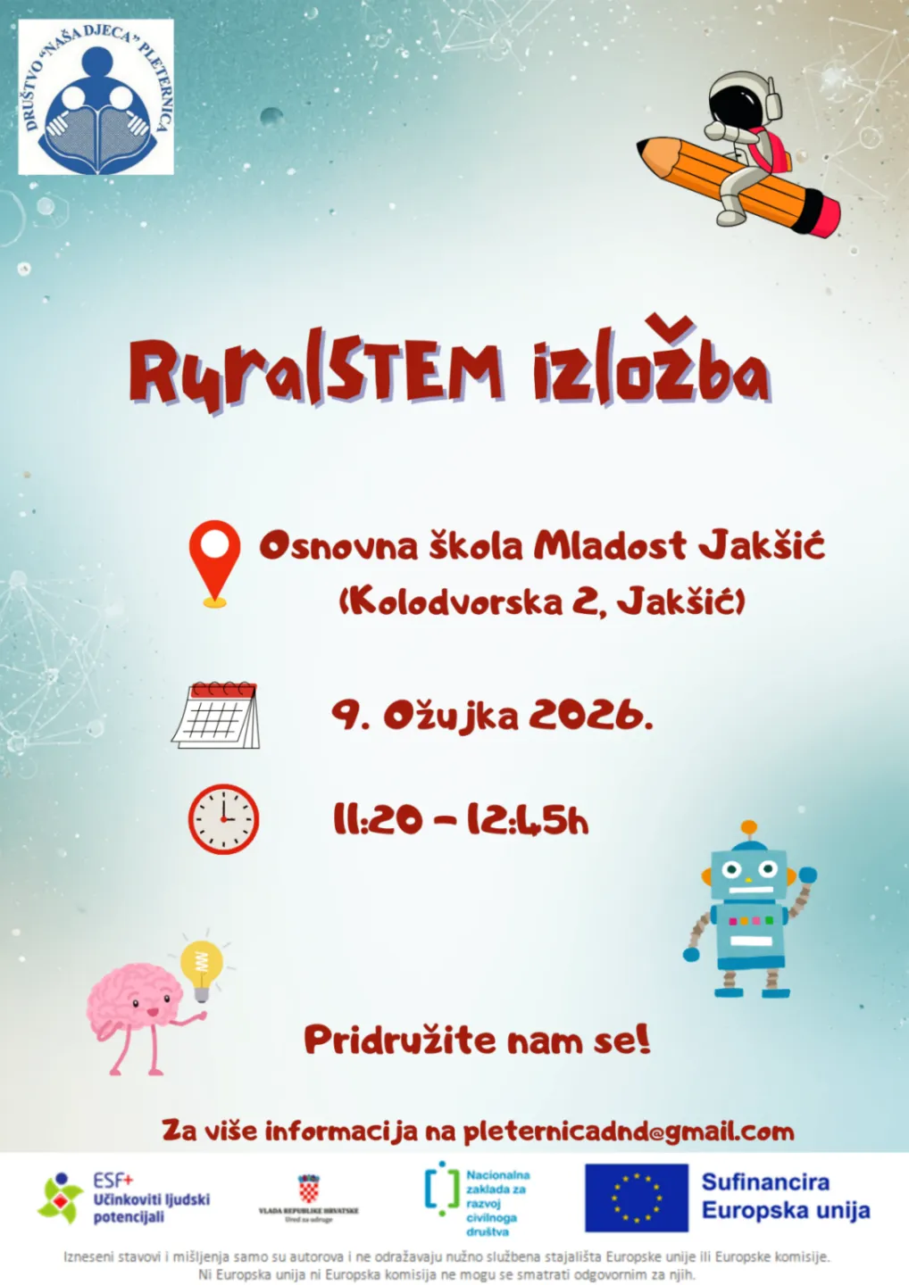 Poziv na RuralSTEM izložbu za djecu i roditelje u partnerskom projektu